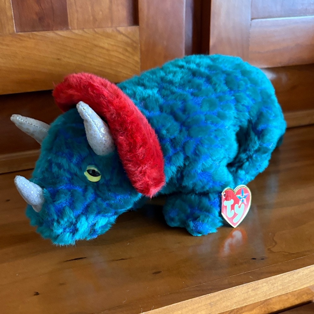 Ty Teal and Red Triceratops Plush